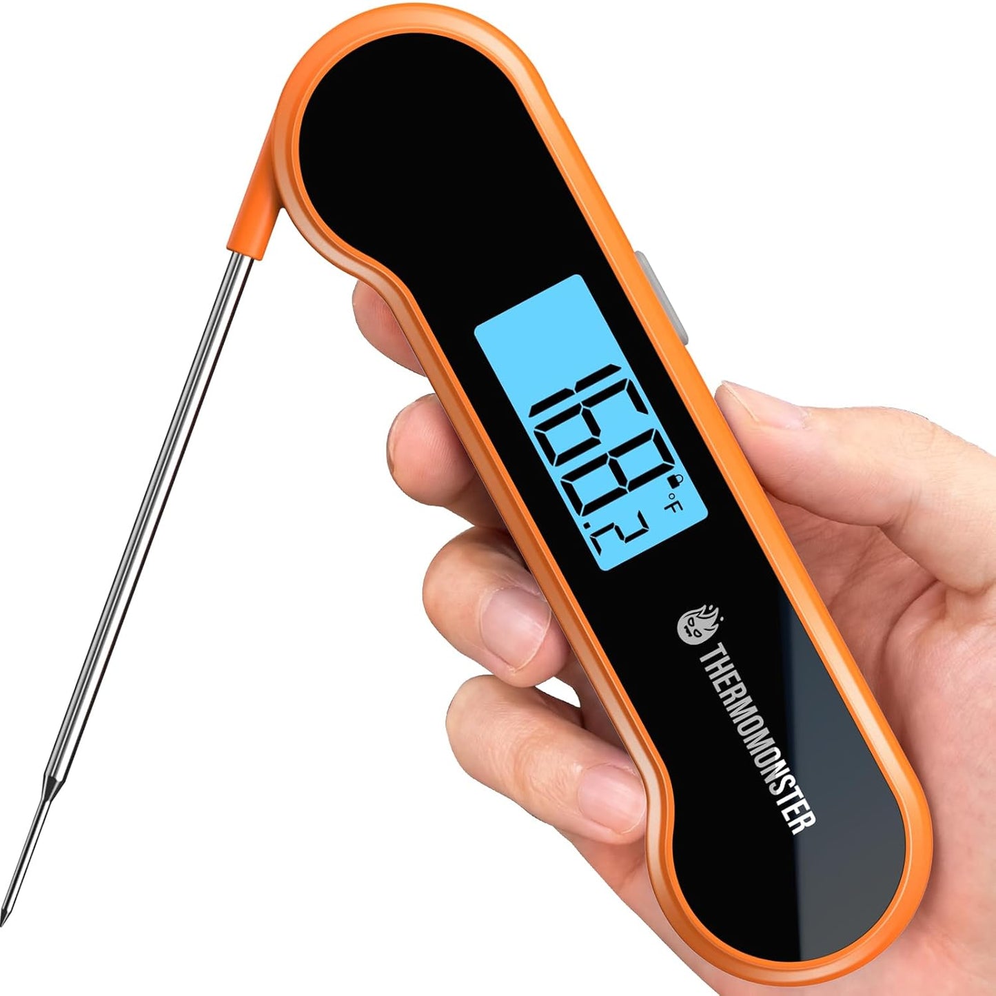 0.5 Sec Instant Read Meat Thermometer Digital with ±0.5℉ Precision, 100% Waterproof Auto Flip Bright LCD Screen, Motion Sensing Food Thermometer for Cooking Kitchen Oven Grill Candy BBQ, Orange