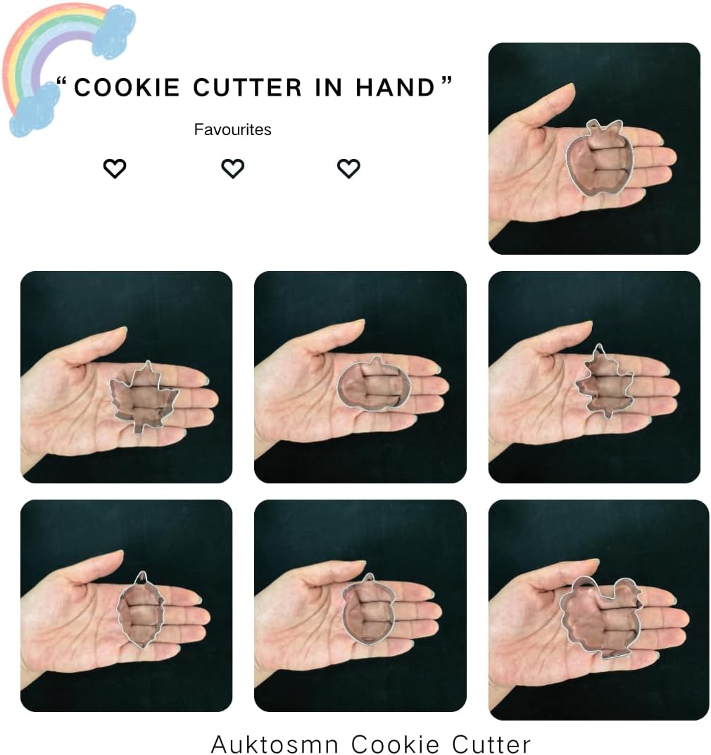 Mini Autumn Cookie Cutter Set-7 Piece-2.0 Inch-Diswasher Safe-Mini Autumn Leaf, Apple, Pumkin, Acorn, Maple, Turkey-Mini Baking Pie Crust Cutter for Thanksgiving