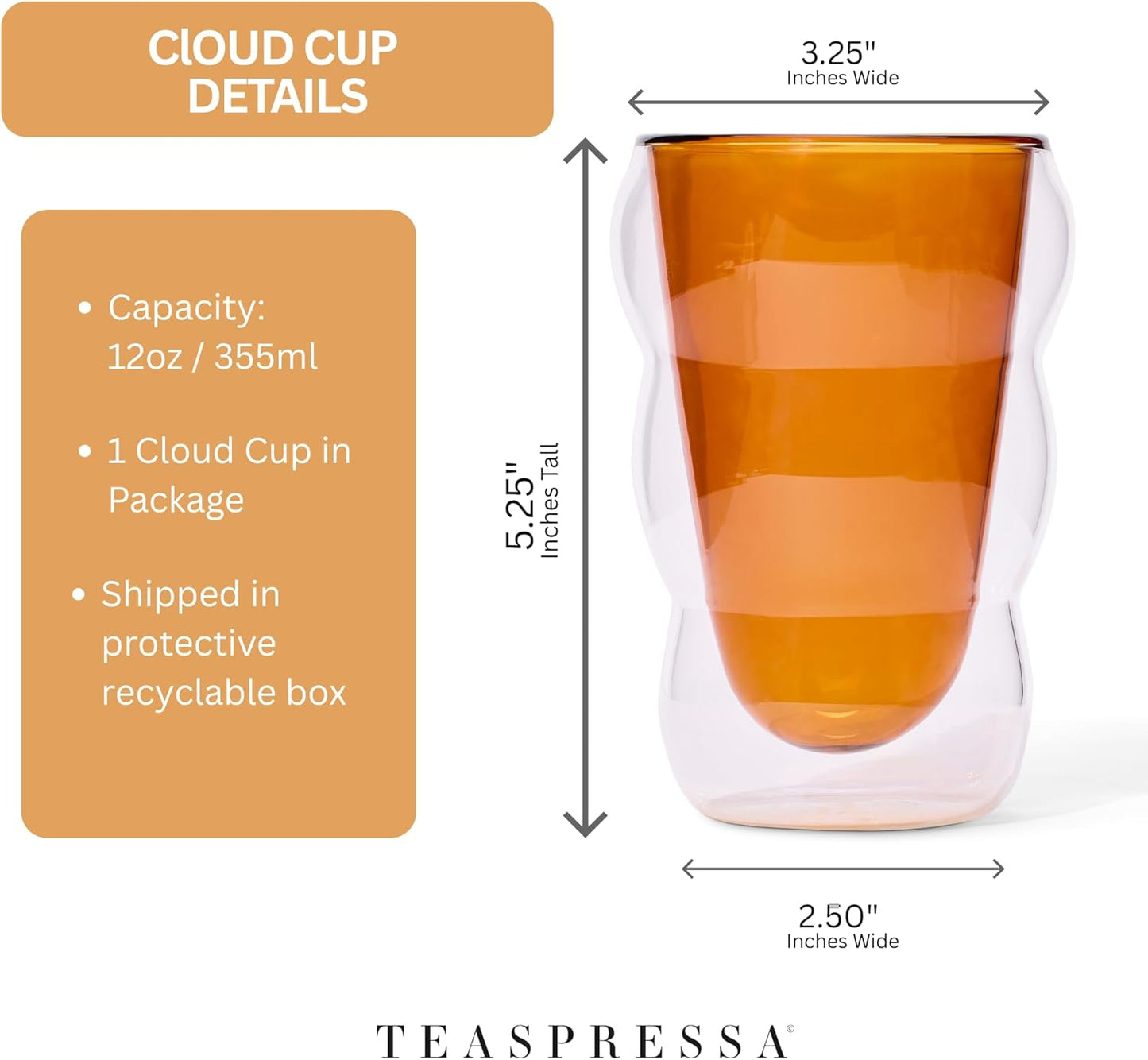 Glass Cloud cups 12 oz Double Wall Insulated Glass Cups - heat-resistant borosilicate glass -perfect for iced teas, lattes, and all your favorite sips (Clear)
