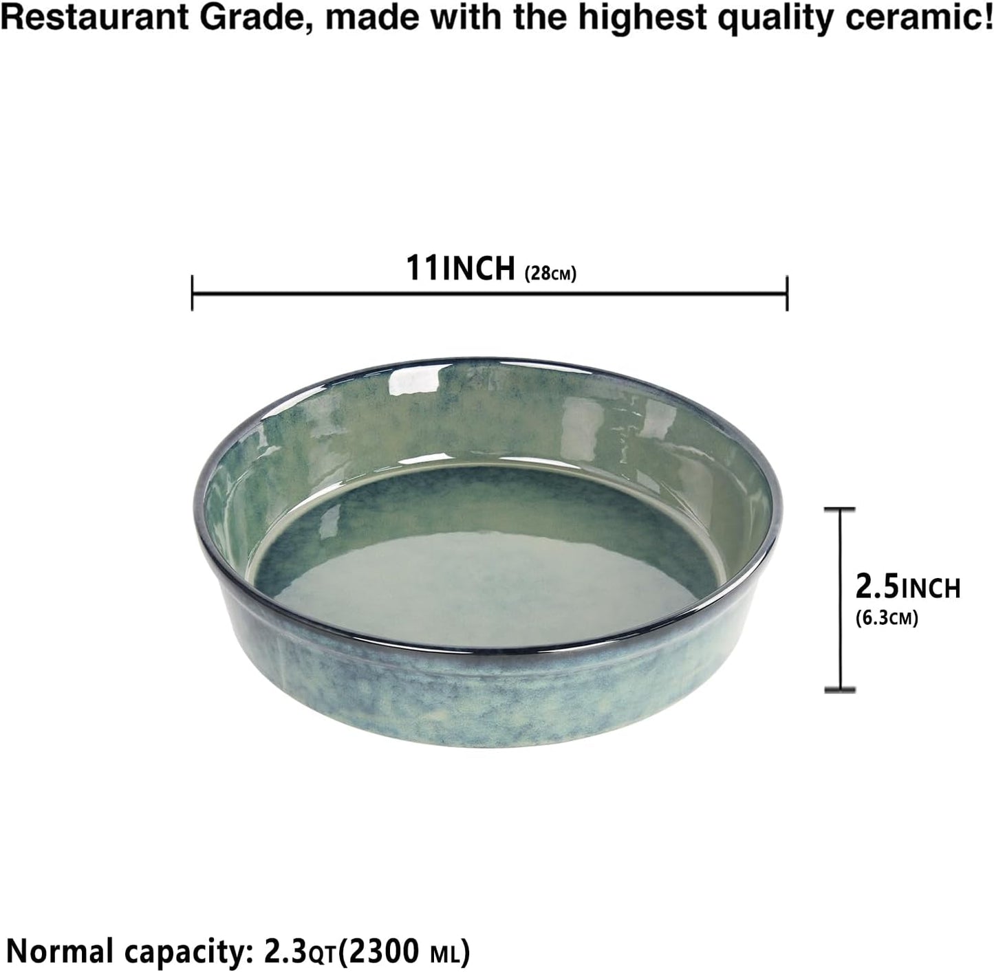 Ceramic Pie Pan Quiche Dish 2.3 Quart Baking Pan, 11 Inch Round Au Gratin Baking Dishes, Non-Stick Tart Pan, Pie Plate for Apple, Oven, Dishwasher and Microwave Safe