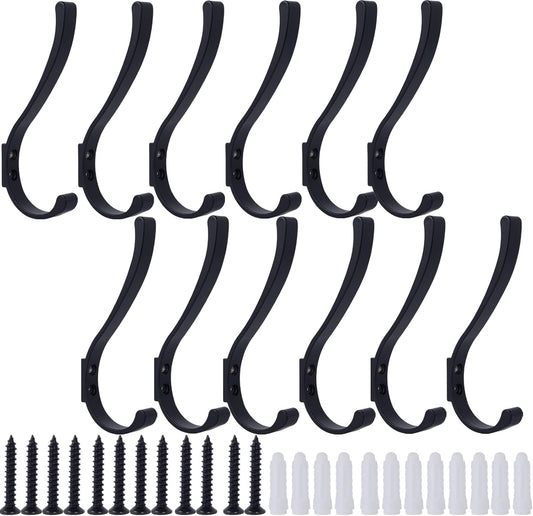 12 Pack Hanging Coat Hooks Wall Mount, Coat Hanger Wall Hangers, Metal Hooks for Hanging Heavy Duty, Screw in Hooks for Hanging Towels, Clothes, Backpack, Hat, Bag, Jacket, Key, Robe, Backpack Black