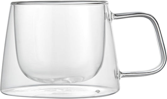 Restaurantware-Forma Professional 6.8 Ounce Double Wall Coffee Mugs, 12 Insulated Coffee Mugs With Handle - Dishwashable, Reusable, Clear Glass Beverage Cups, Freezable, For Hot Or Cold Beverages