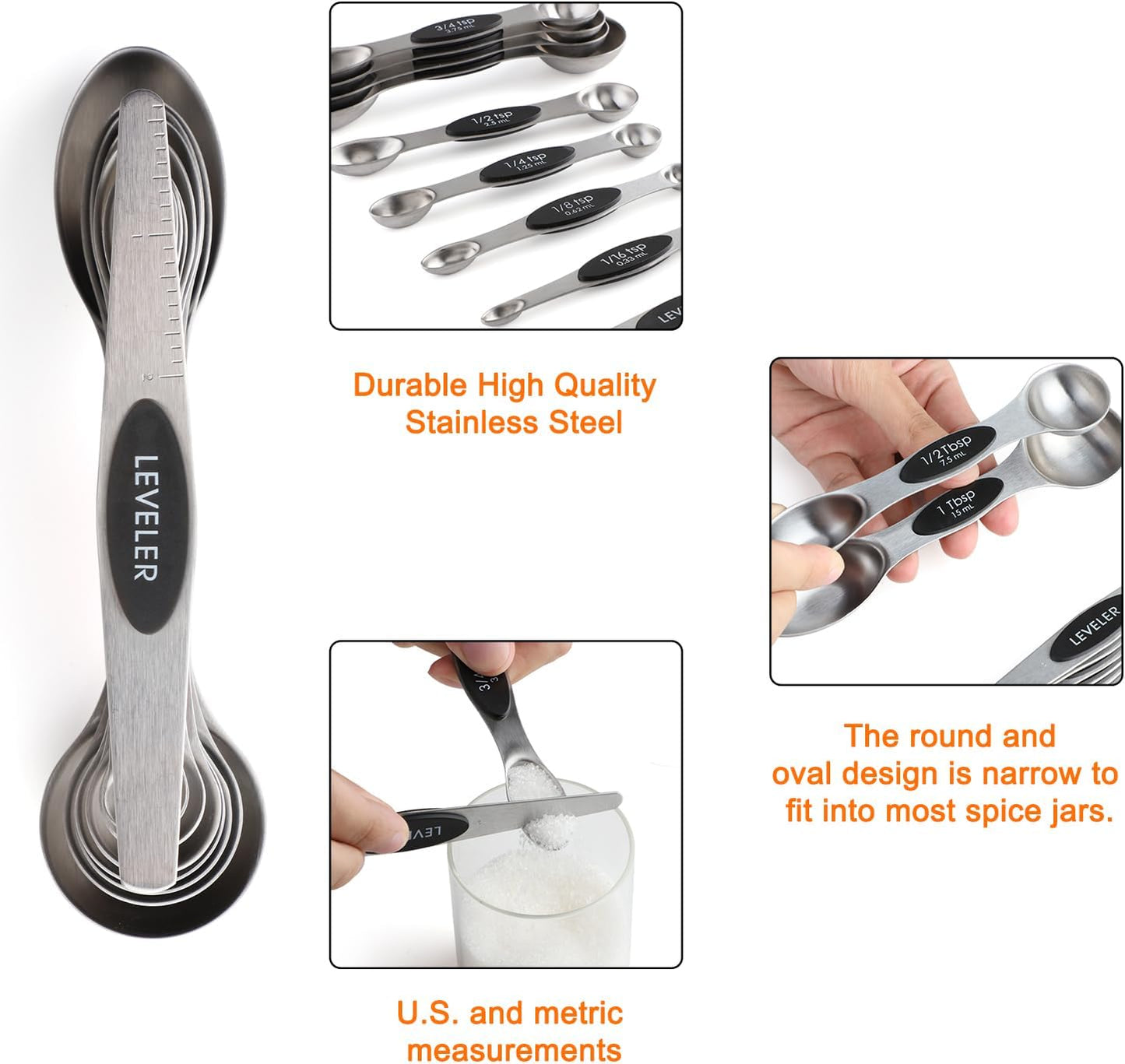 Magnetic Measuring Cups and Spoons Set of 17 Including 8 Stainless Steel Stackable Magnetic Measuring Cup 8 Magnetic Measuring Spoon with Leveler for Dry Liquid Ingredient