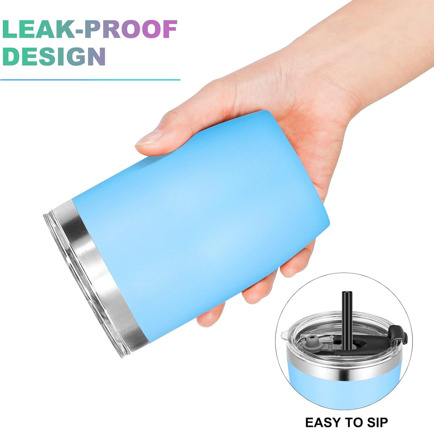 VEGOND Stainless Steel 12 oz Tumblers bulk Vacuum Insulated Double Wall Travel Tumbler with Lid and Straw Reusable Tumbler, Sky Blue 1 Pack