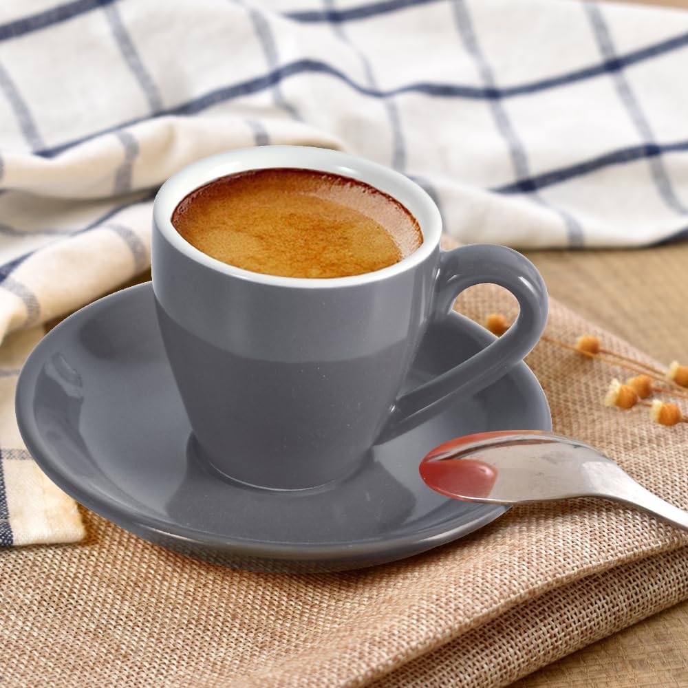 Porcelain Espresso Cup with Saucer, Espresso shot Cup, 80ml/2.7Oz, Grey