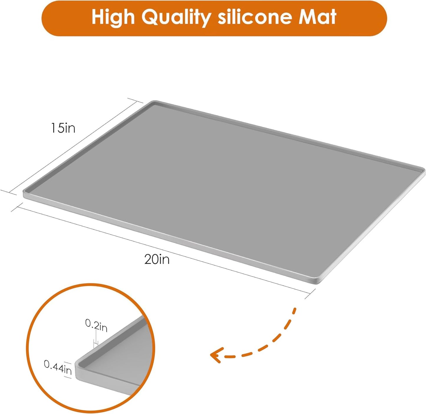 Silicone Coffee Mat with Raised Edges, 20'' x 15'', Bar Countertops, Accessories Fit Under Coffee Maker Espresso Machine, Dish Drying Mat, Baking Mat (Gray)