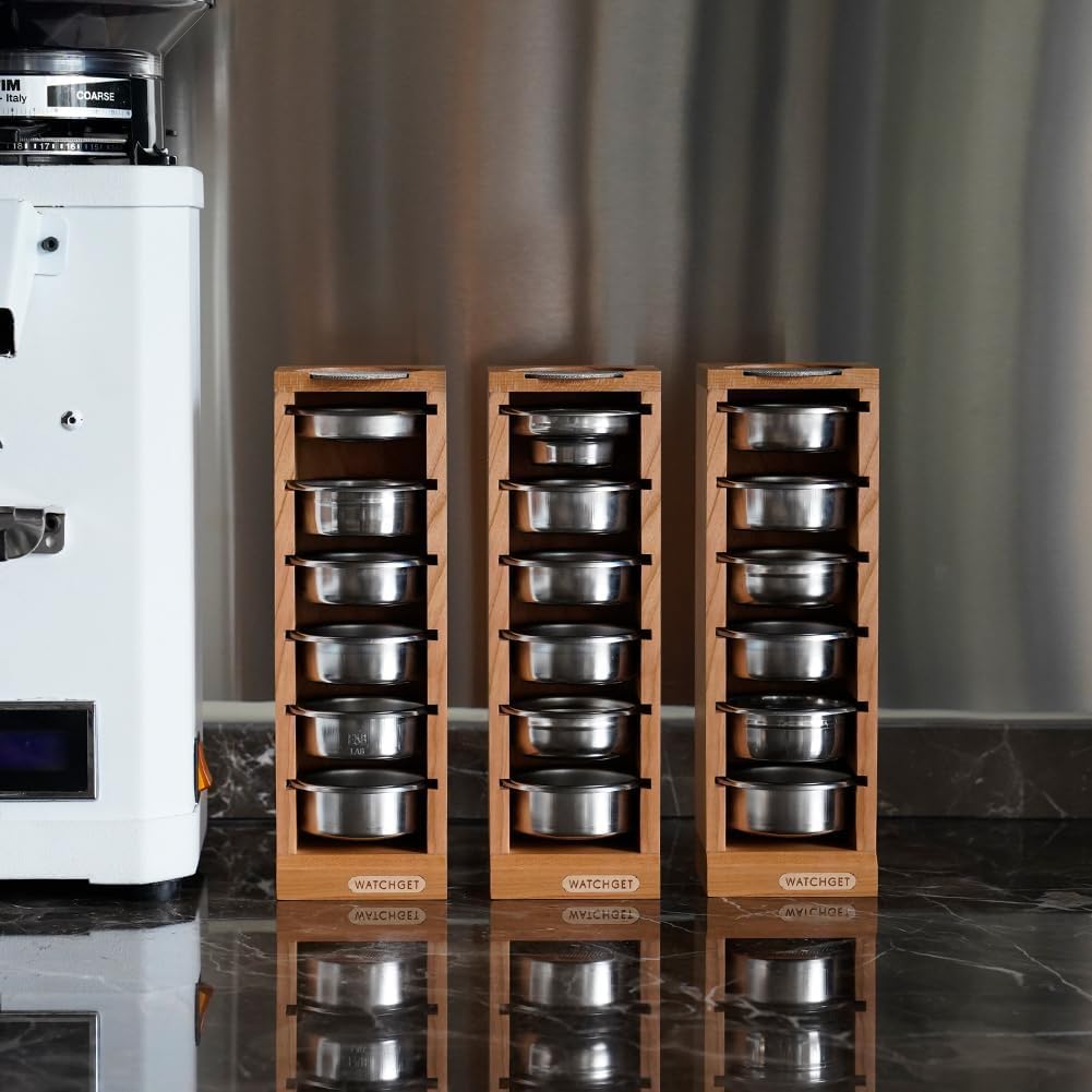 watchget Espresso Filter Basket Stand Portafilter Filter Basket Holder Rack Wooden Espresso Portafilter Precision Basket Storage Stand for 58mm Espresso Machines and Coffee Puck Screen (Cherry Wood)