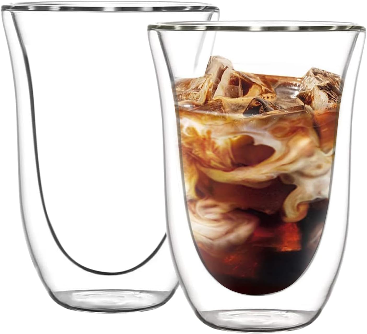 12OZ Large Double Wall Glass Cups, Clear Mugs, Espresso Cups Set of 2 Clear Expresso Shots Cup, Double Wall Insulated Espresso Mugs, Tazas de Cafe Expreso, Microwave Dishwasher Safe 330ML