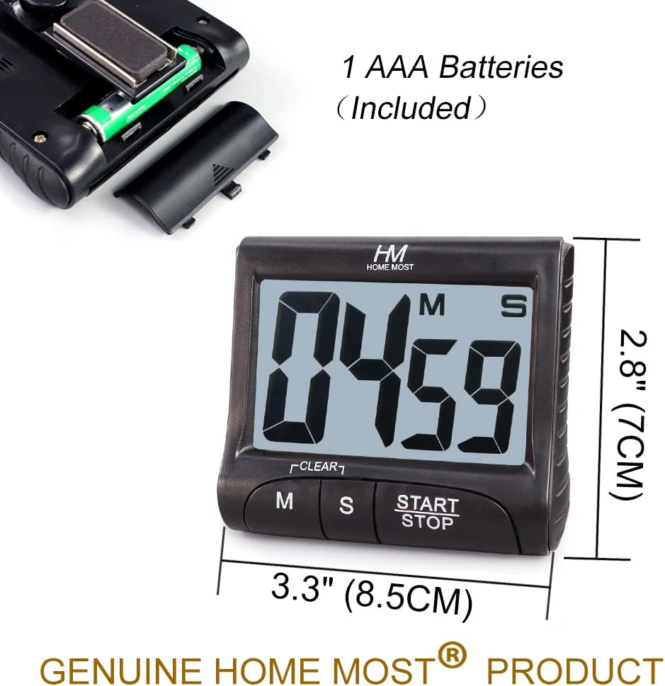 2-Pack Large Display Kitchen Timer - 3" Digital Timer Magnetic Back Loud Alarm - Black Cooking Timers for Kitchen Teachers Students Games Meetings - Sports Timers for Workouts Exercise