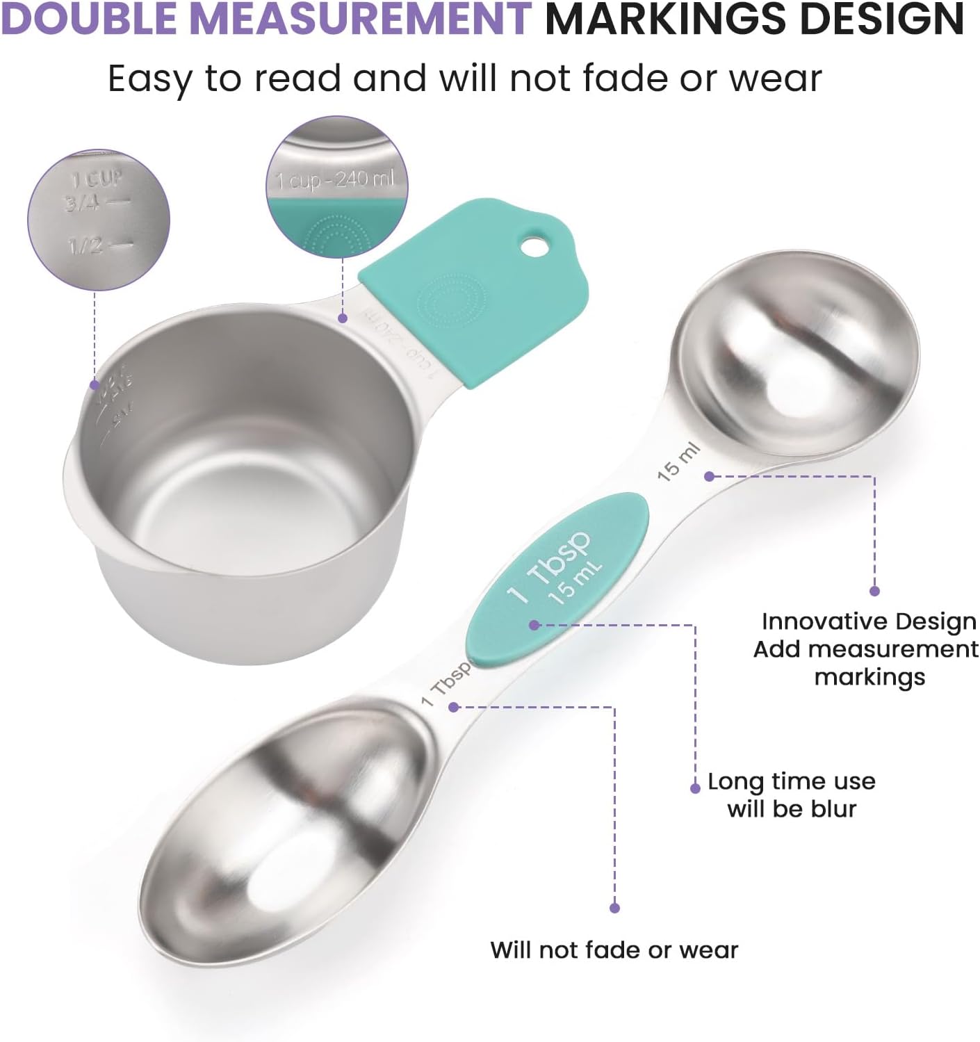 Magnetic Measuring Cups and Spoons Set-Heavy Duty 304 Stainless Steel,Double Measurement Markings,Set of 16 with Leveler for Measure Dry and Liquid Ingredients