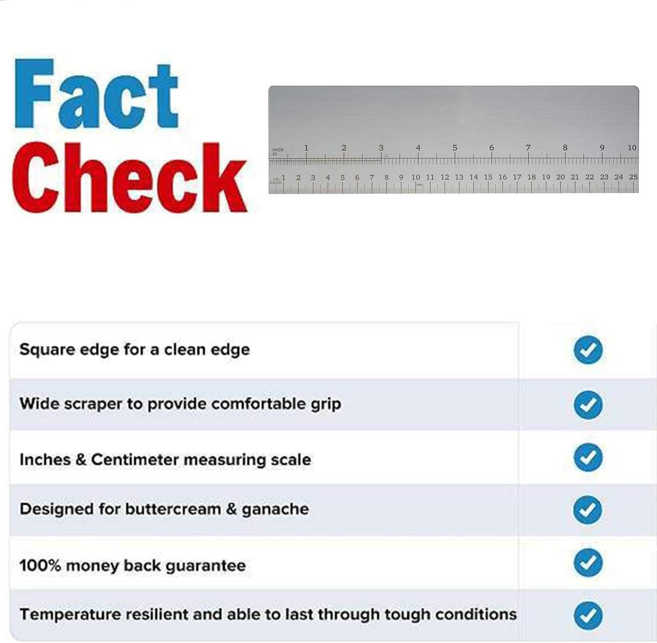 10inch Metal Cake Scraper,Stainless Steel Cake Edge Smoother for Buttercream, Cake Decorating Comb