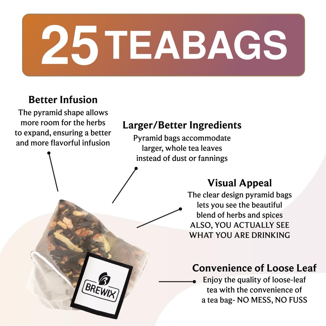 BREWIX, Pumpkin Spice Black Tea Bags (25 Pyramid Bags) | Cozy Fall Blend with Cinnamon, Ginger, Nutmeg & Clove | Caffeinated, Warm & Aromatic | Perfect for Autumn & Halloween