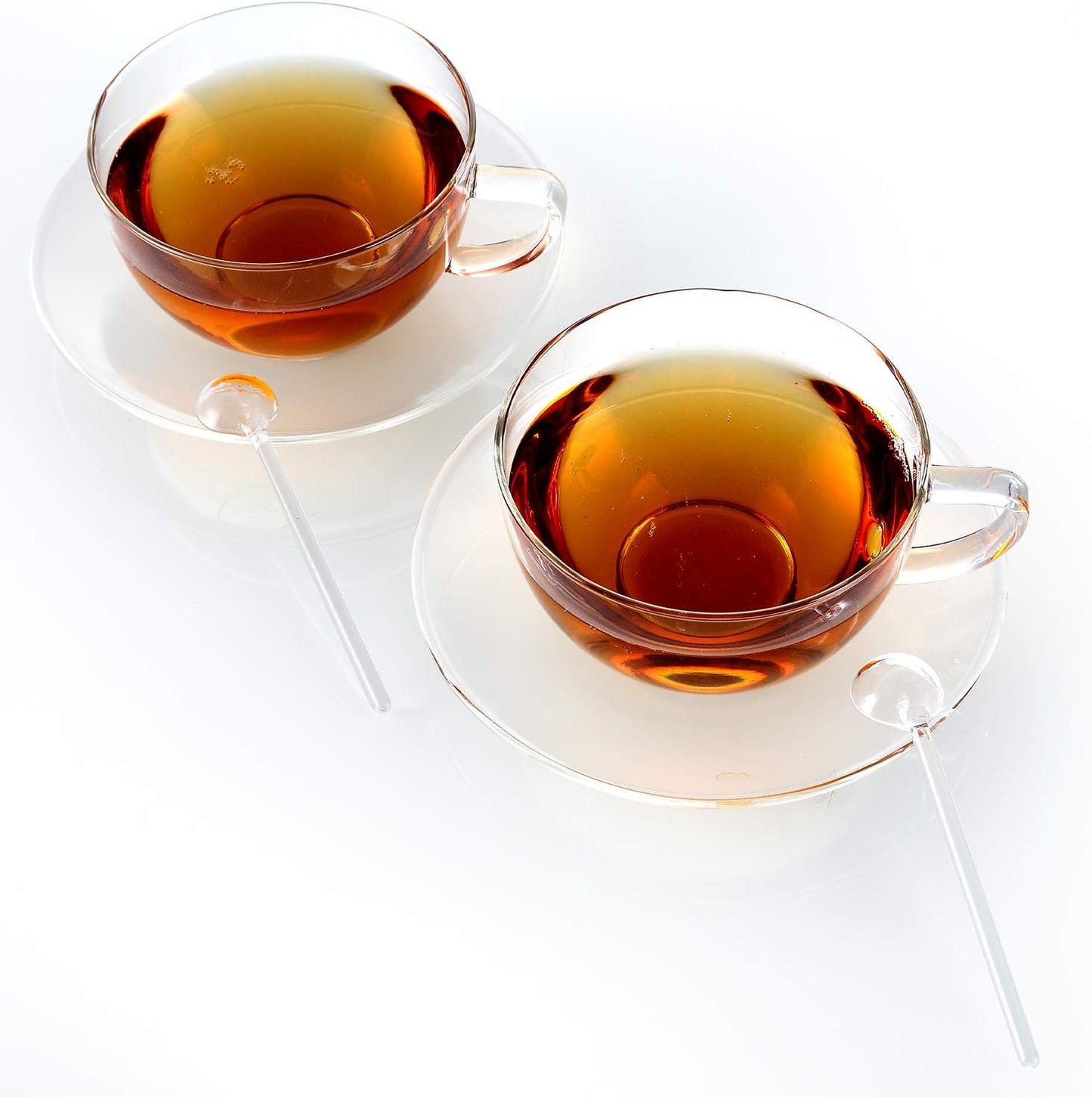 Teabloom Kyoto Teacup and Saucer Set 2-Pack – Standard Teacup Size – 6 OZ/ 180 ML Capacity – Crystal Clear Design –– Premium Borosilicate Glass – Heat Resistant, Microwave Safe