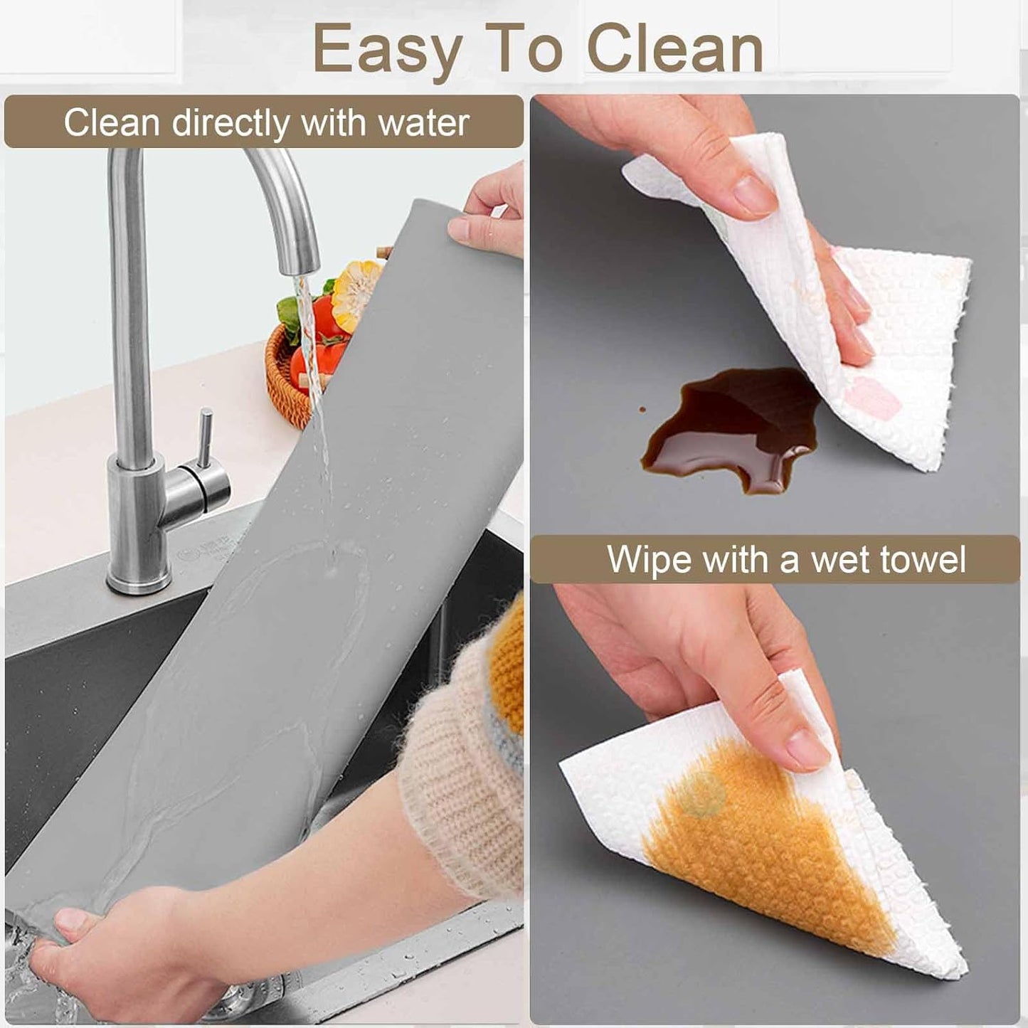 78.7" x 15.7" Large Silicone Mats for Kitchen Counter, Large Heat Resistant Countertop Protector Mat, Non-Slip Waterproof Craft Mat, Light Gray
