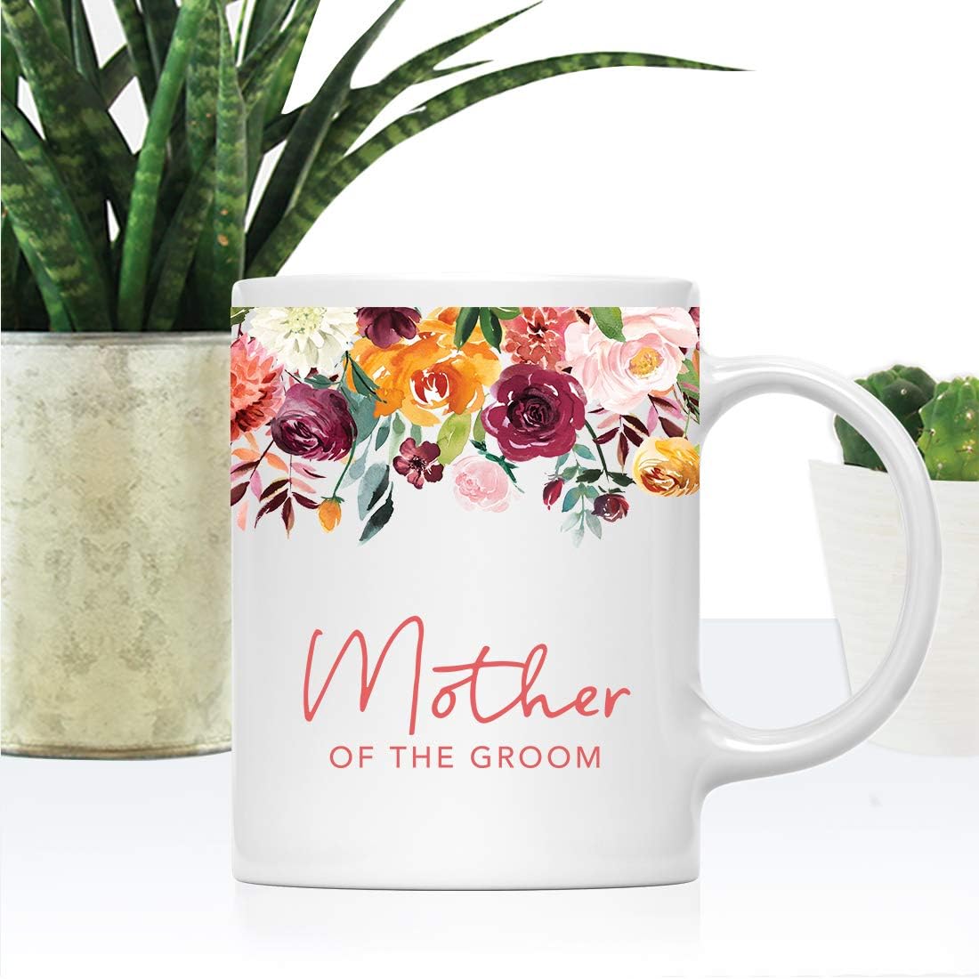Andaz Press 11oz. Wedding Ceramic Coffee Tea Mug Gift, Fall Autumn Burgundy Orange Peach Flowers Roses Florals, Mother of the Groom, 1-Pack, Includes Gift Box
