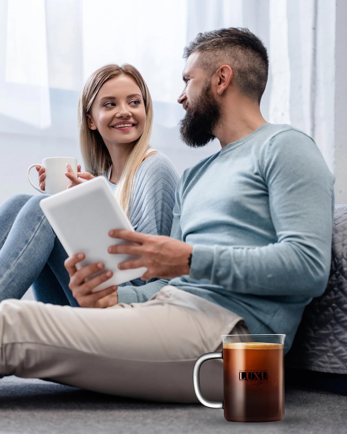 LUXU Borosilicate Glass Coffee Mugs (Set of 2)-15 oz,Clear Tea Cups,Lead-free Drinking Glasses with Handle,Perfect for Latte,Americano,Cappuccino,Tea Bags,Water,Milk and Hot and Cold Beverage