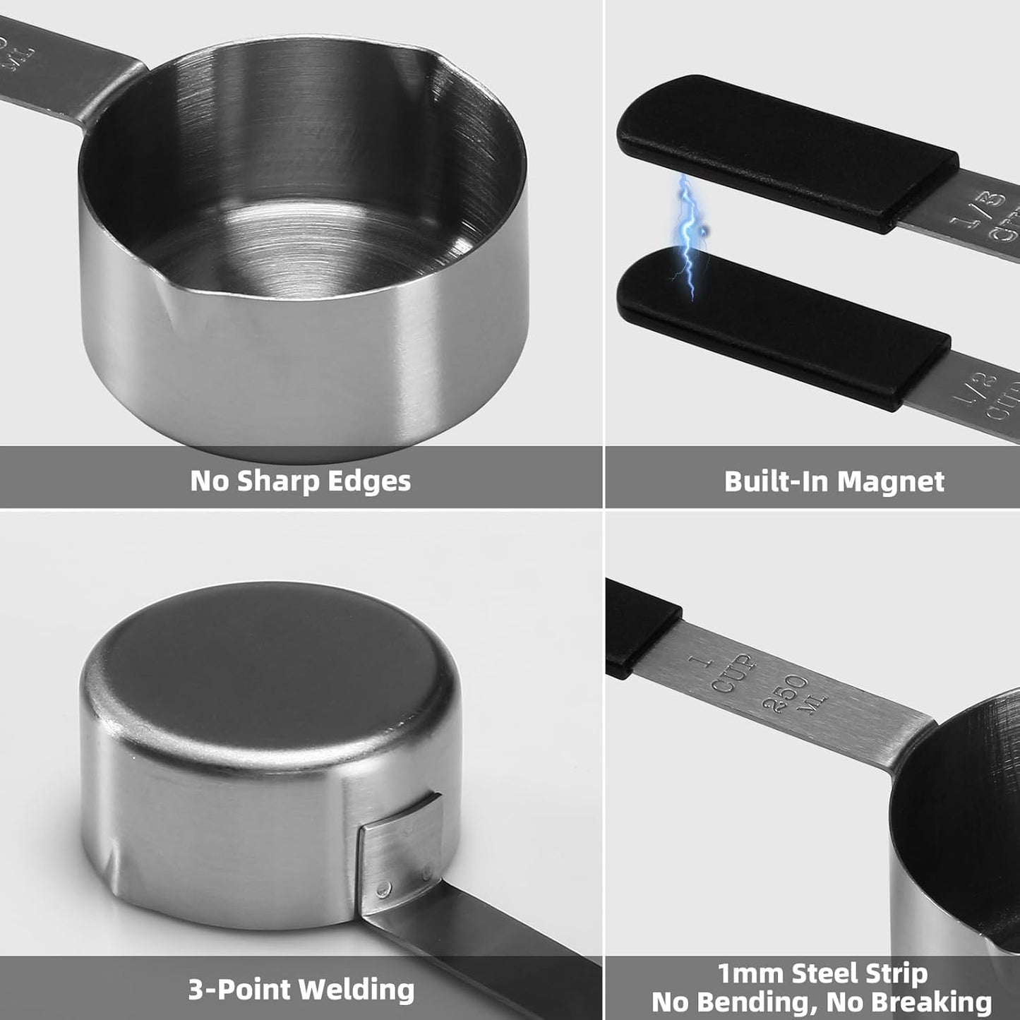 Magnetic Stainless Steel Measuring Cups & Spoons Set β 8-Piece Stackable Set with Engraved Measurements β Dishwasher Safe Baking Essentials
