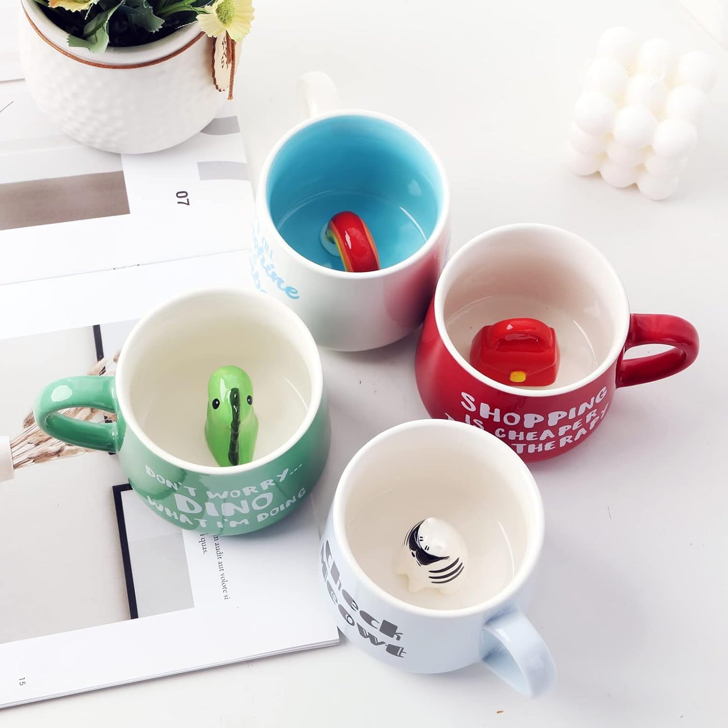 Baby Cow Ceramic Cup Hidden 3D Animal Inside Mug,12 oz Cute Cartoon Handmade Figurine Mugs,Christmas Birthday Surprise for Friends Family or Kids (Baby Cow)