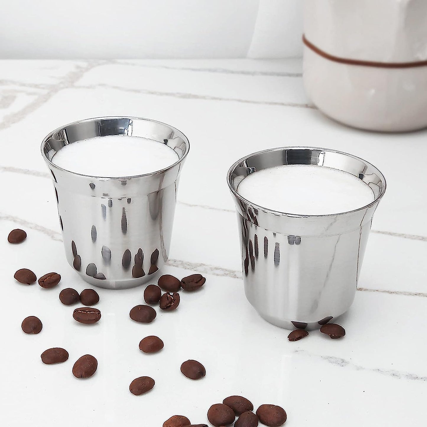 Easyworkz Stainless Steel Espresso Cup 2pcs Set Double Wall Insulated Metal Demitasse Cups 2.5 oz