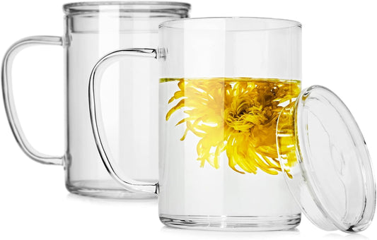 LUXU Glass Coffee Mugs (Set of 2),27oz Large Glass Coffee Cups Clear Glass Tea Cups Overnight Oats Containers with Glass Lid,Cute Coffee Bar Accessories,Iced Coffee Glasses for Latte,Cereal,Yogur