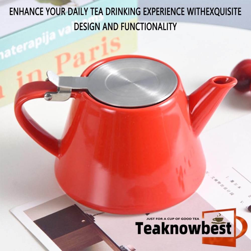 Ceramic teapot, 19oz Tea pot for loose leaf tea, Tea infuser pot with Removable 18/8 Stainless Steel Infuser and teaspoon, Suitable for 1-2 people to brew tea or coffee (pink)