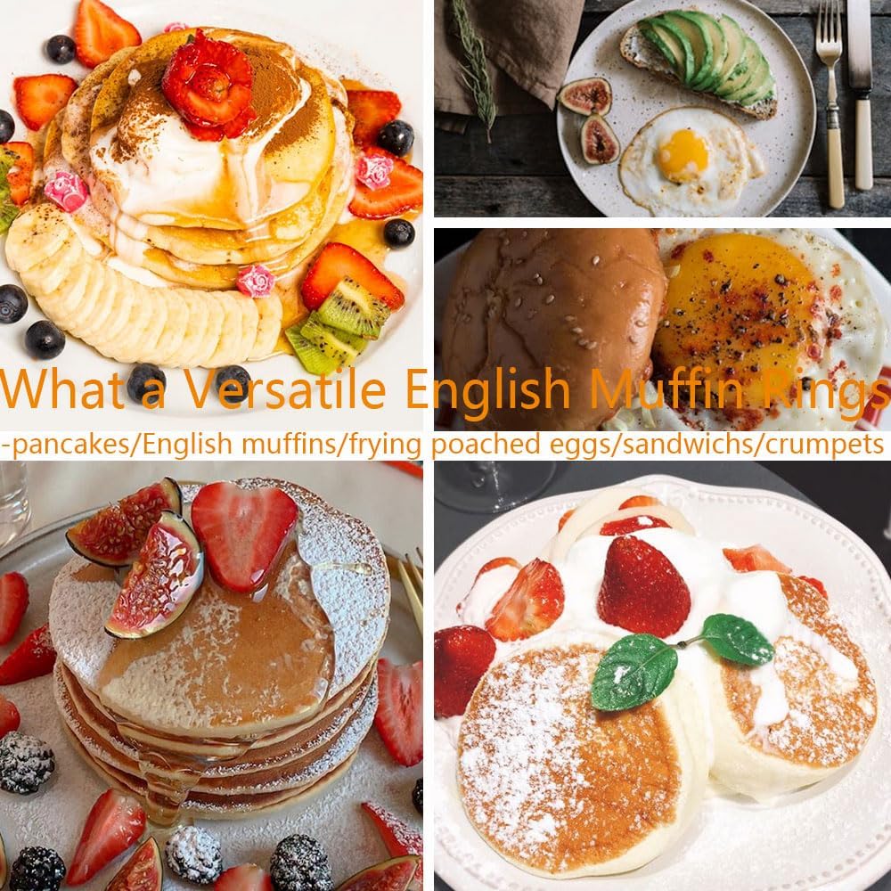 8-Pieces English Muffin Rings 4 Inch Crumpet Rings Stainless Steel Double Rolled Nonstick Metal Round Tart Ring Molds for Cookie Cooking Baking