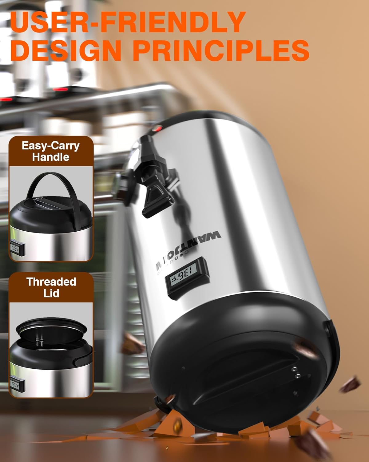 WantJoin Electric Heating Beverage Dispenser-75 Cup Hot&Cold water Urn-Stainless Steel Premium 12 L/3.2 Gallon Hot Drink Dispenser with Spigot for Coffee & Hot tea,Cold Milk,Water,Juice(Silver)