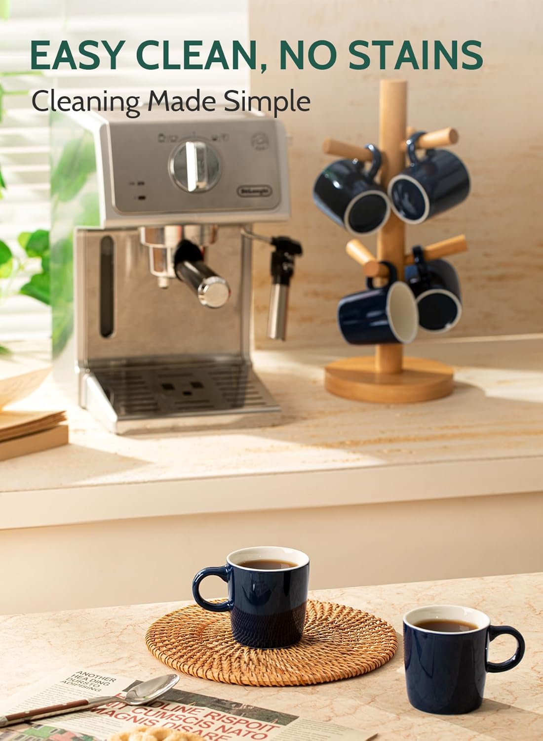 Sweese 3.5oz Porcelain Espresso Cups Set of 4, Mini Coffee Mugs Demitasse Cups - Navy