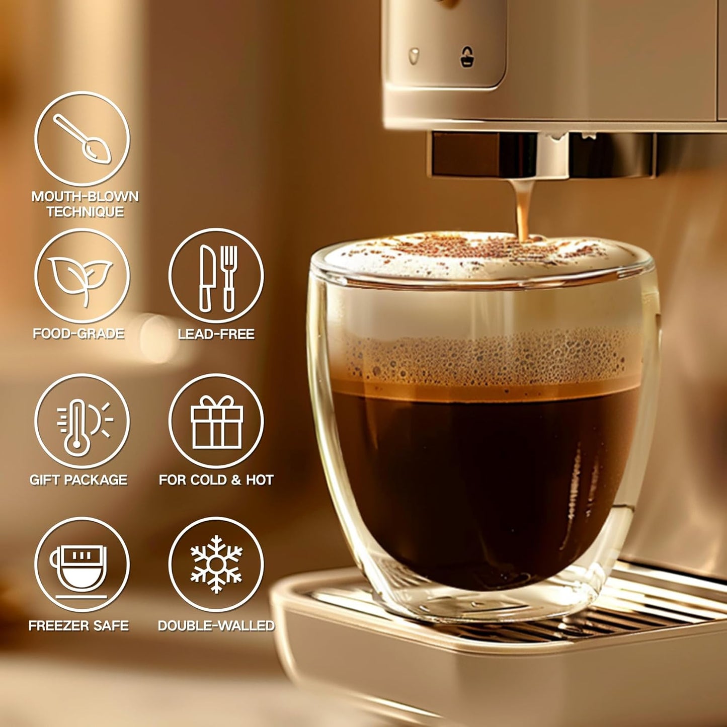 8 Ounces Set of 4 Double Walled Glass Coffee Mugs Insulated Layer Coffee Cups Borosilicate Glass Espresso Double Insulated Clear Glass Coffee Mug for Hot Beverages