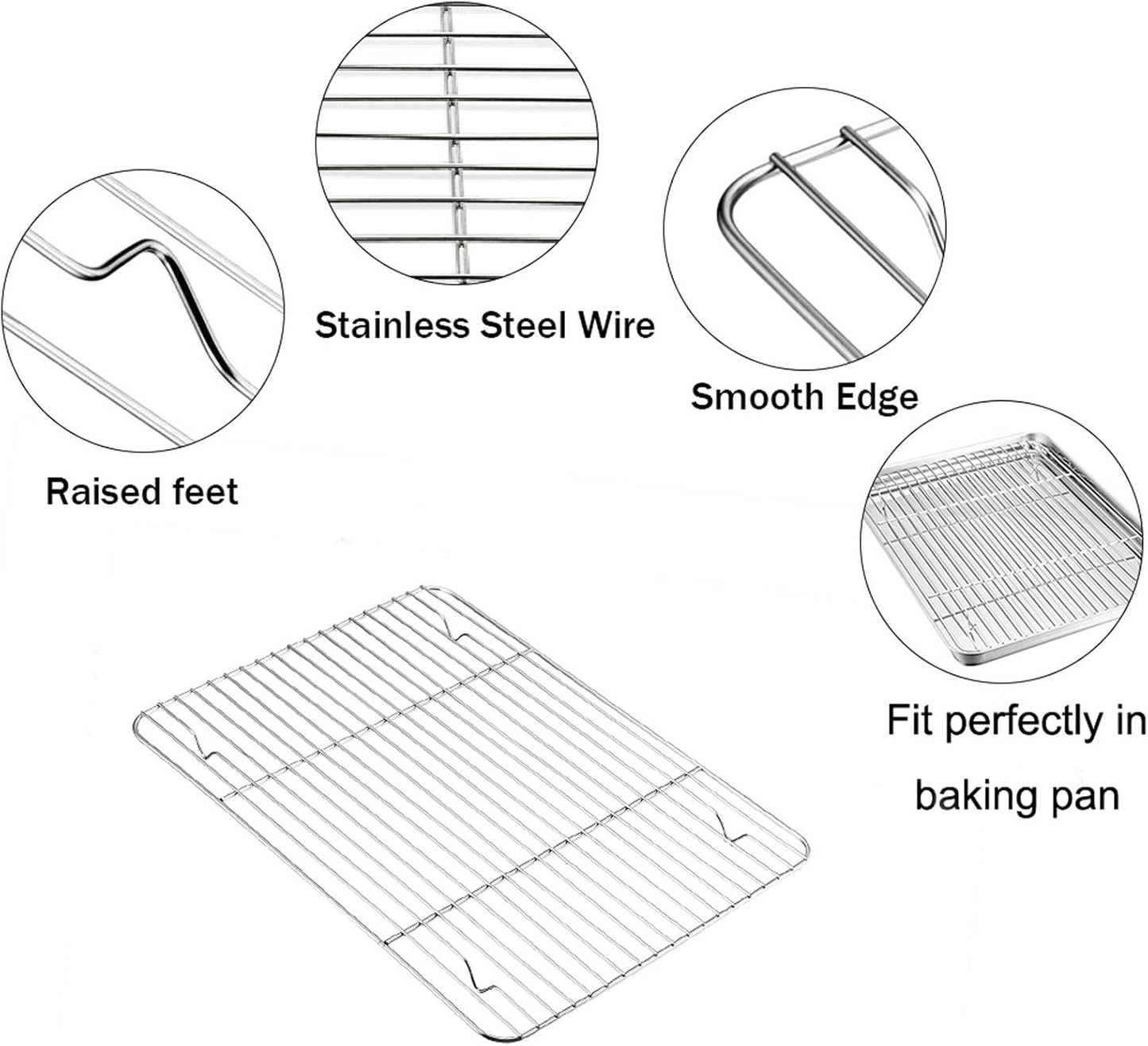 TeamFar Baking Tray and Rack Set, Stainless Steel Baking Pan Cookie Sheet with Cooling Rack, 12.5 x 10 x 1 inch, Non Toxic & Healthy, Easy Clean & Dishwasher Safe