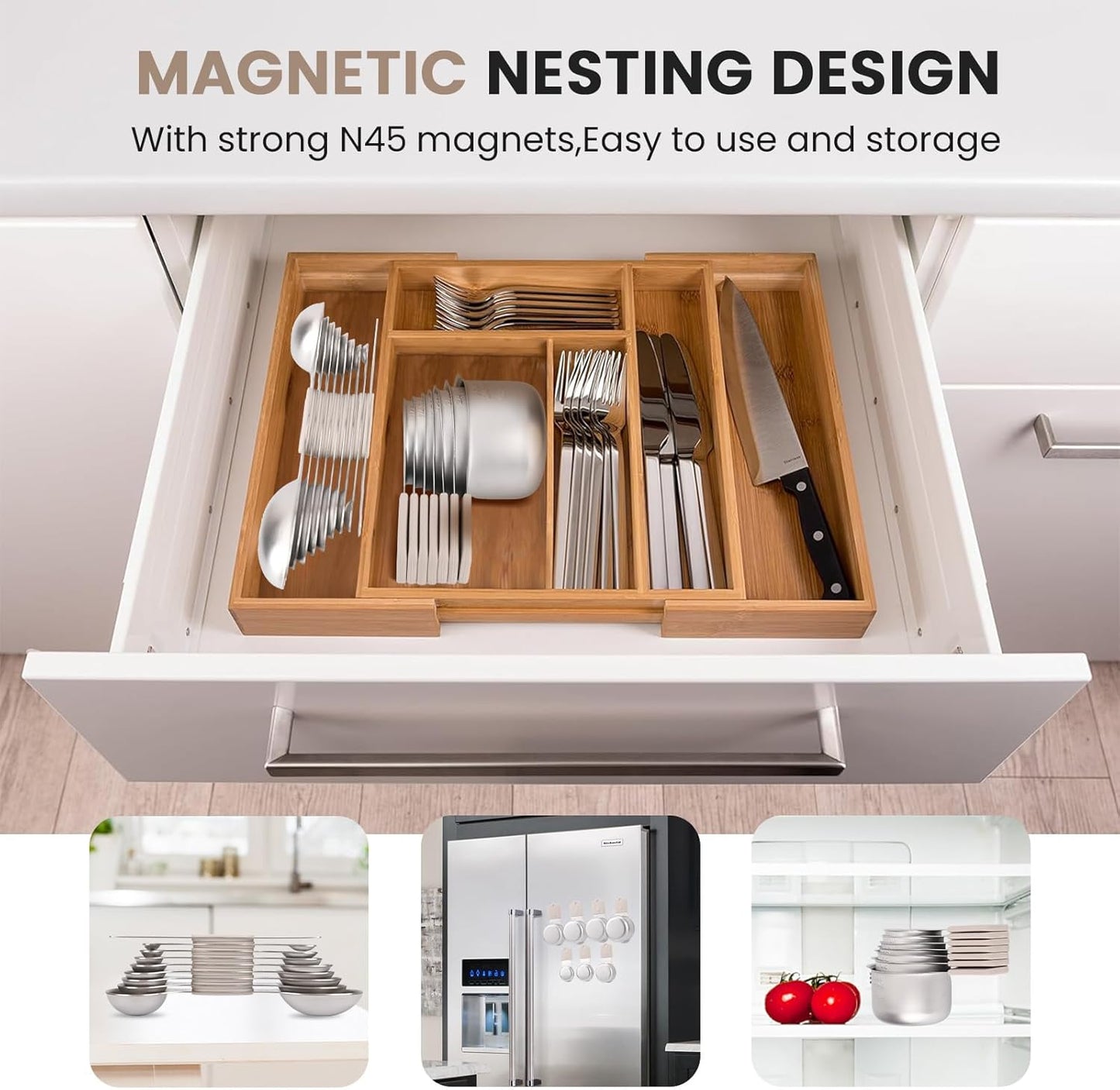 Magnetic Measuring Cups and Spoons Set-Heavy Duty 304 Stainless Steel,Double Measurement Markings,Set of 16 with Leveler for Measure Dry and Liquid Ingredients (khaki)