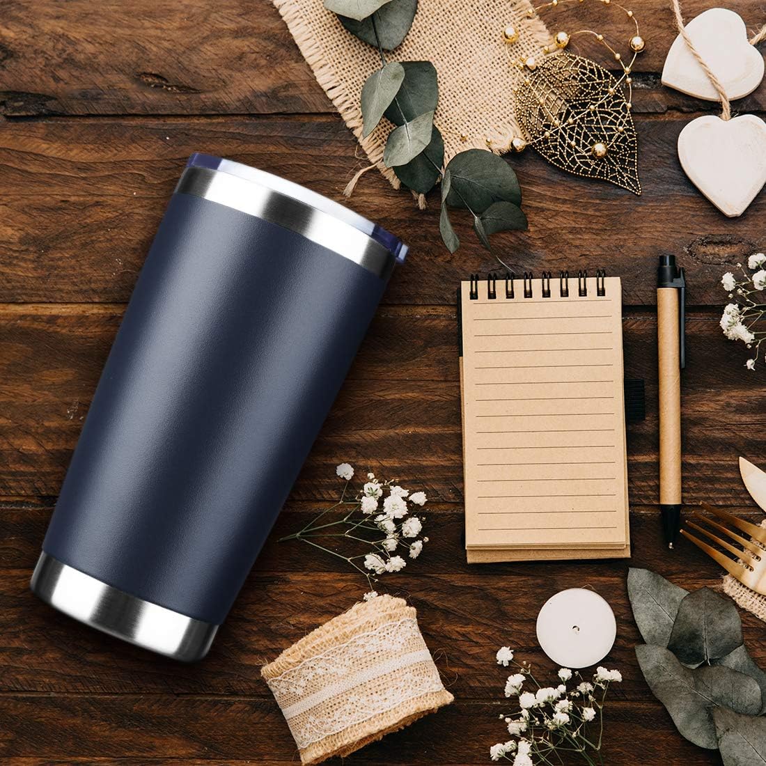 20oz Tumbler Bulk Stainless Steel Vacuum Insulated Tumblers with Lid Double Wall Travel Mug, Durable Powder Coated Coffee Cup, Suitable for Ice Drinks and Hot Beverage(Navy 6pack)