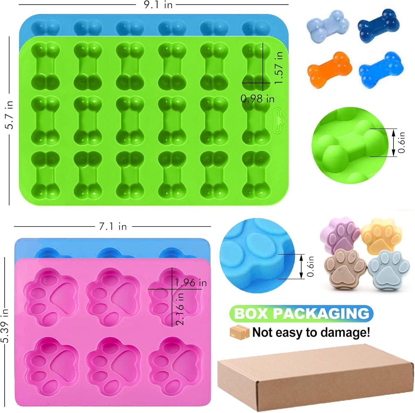 Dog Treat Molds, Dog Paw and Bone Shaped Silicone Molds,3 Packs Stainless Steel Cookie Cutter,for Chocolate, Candy, Jelly, Ice Cube, Dog Treats - Set of 11