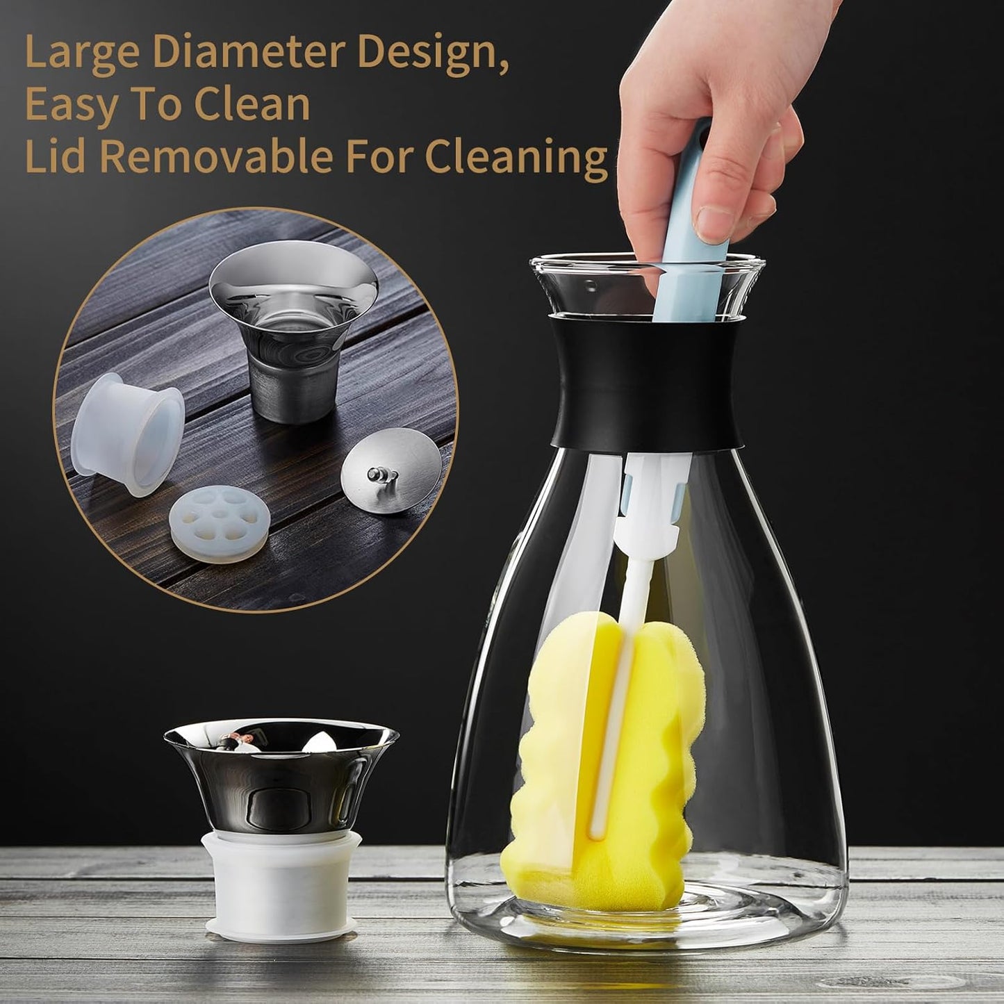 Glass Pitcher with Lid and Spout, 62 OZ Water Jug, Glass Carafe with Lid for Hot/Cold Water, Large Pitcher for Coffee, Juice,Homemade Iced Tea Beverage 1800ML