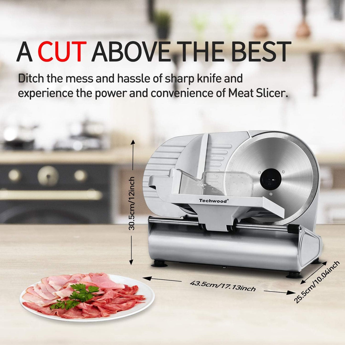 Meat Slicer 200W Techwood Electric Food Slicer 9-inch Double Blade Silver