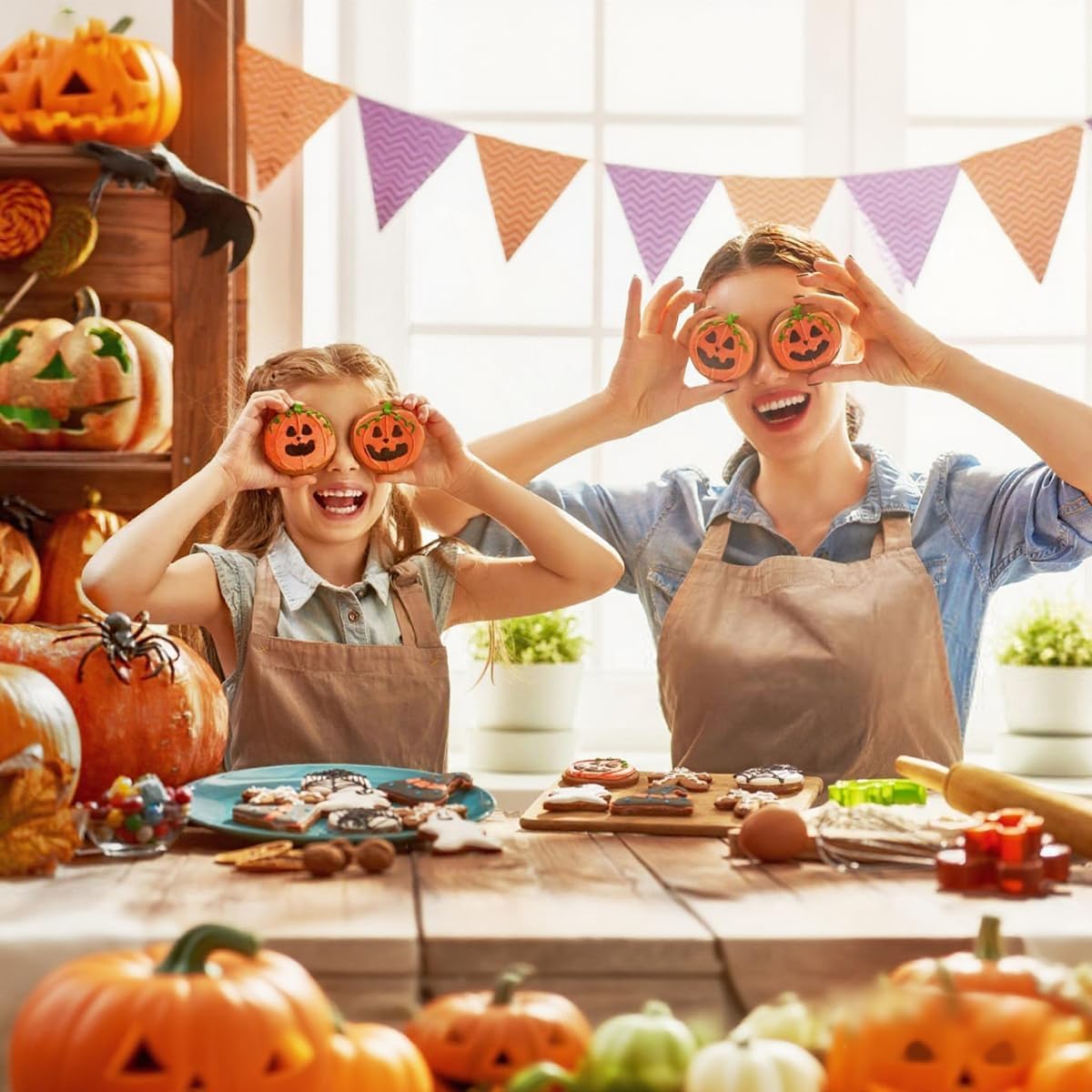 Pumpkin Cookie Cutters Set with Box, 5Pcs Large to Tiny Size - 3.94'', 2.95'', 2.05'',1.57'', 1.18'', Stainless Steel Fondant Biscuit Mold for Halloween Fall Thanksgiving Day Holiday Party Decoration