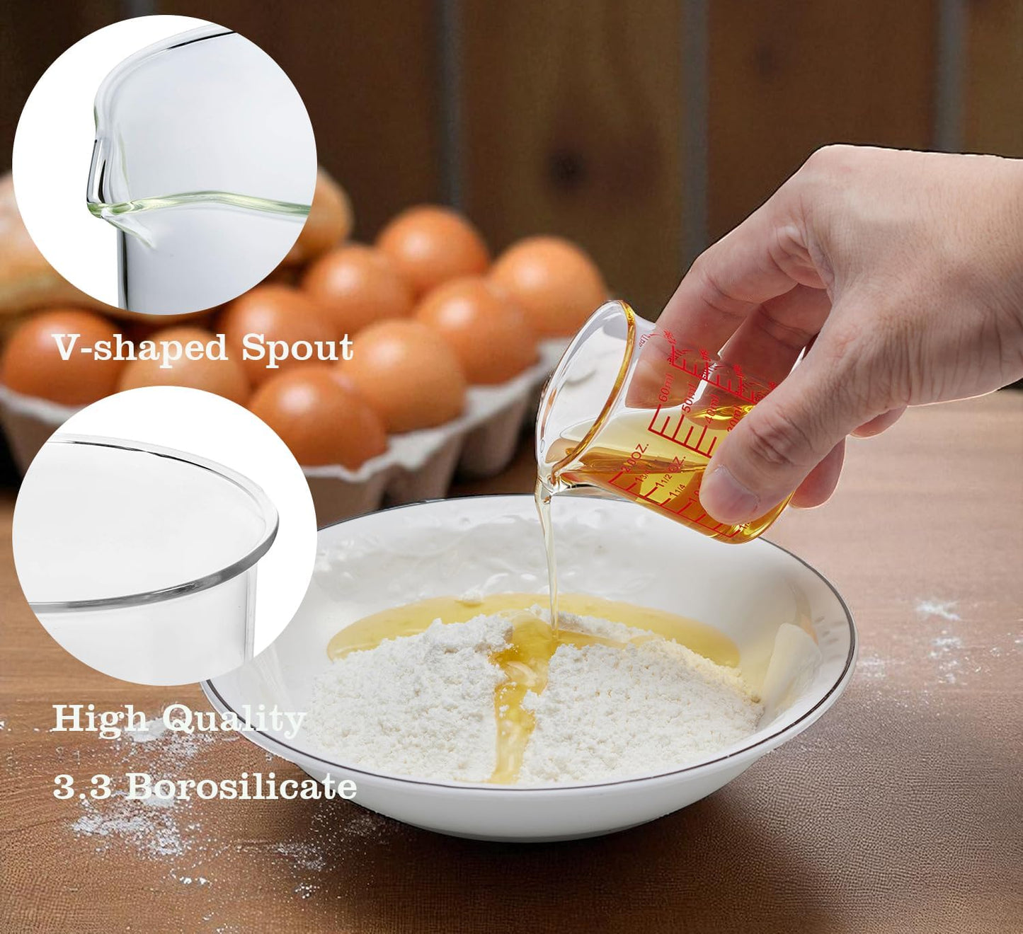 High Borosilicate Glass Measuring Cup-V-Shaped Spout,Glass Measuring Beaker for Kitchen or Restaurant, Easy to Read, 60 ML (2 Oz)-Pack of 2