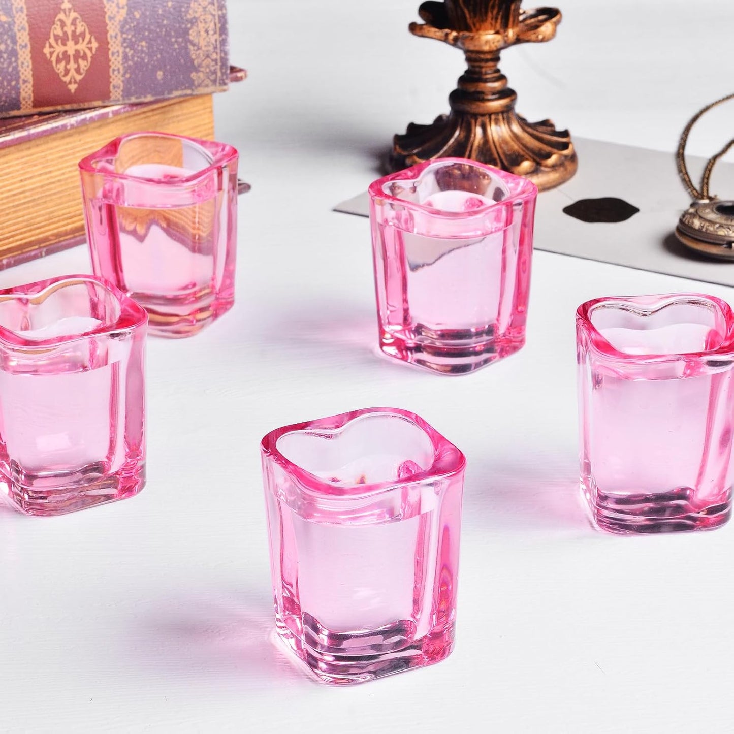 Shot Glasses, 2oz Heavy Base Set of 6 - Pink, Heart Shaped, Square - Cute Bar Cart Accessories