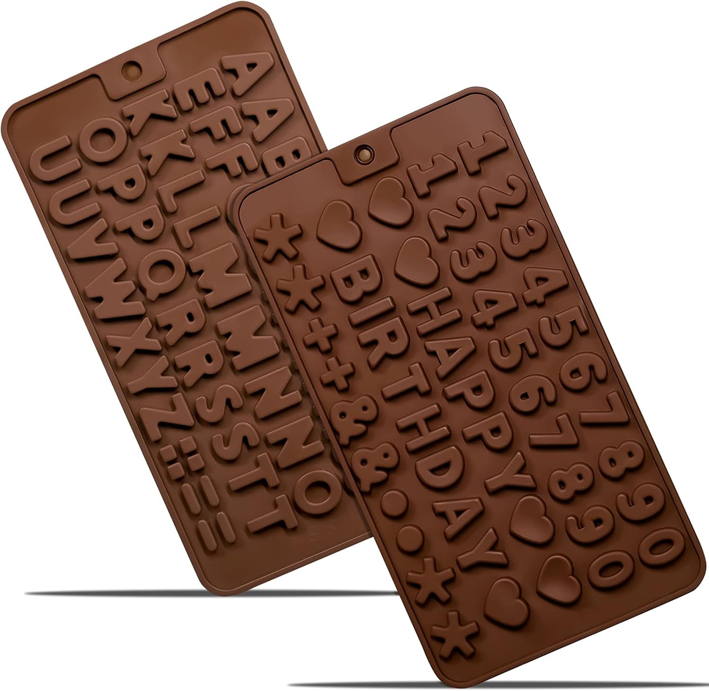Anaeat Silicone Letter and Number Chocolate Molds, 2 Pack Alphabets & Numbers Candy Baking Mold with Happy Birthday Cake Decorations Symbols - for DIY Chocolates, Candies or Fondant
