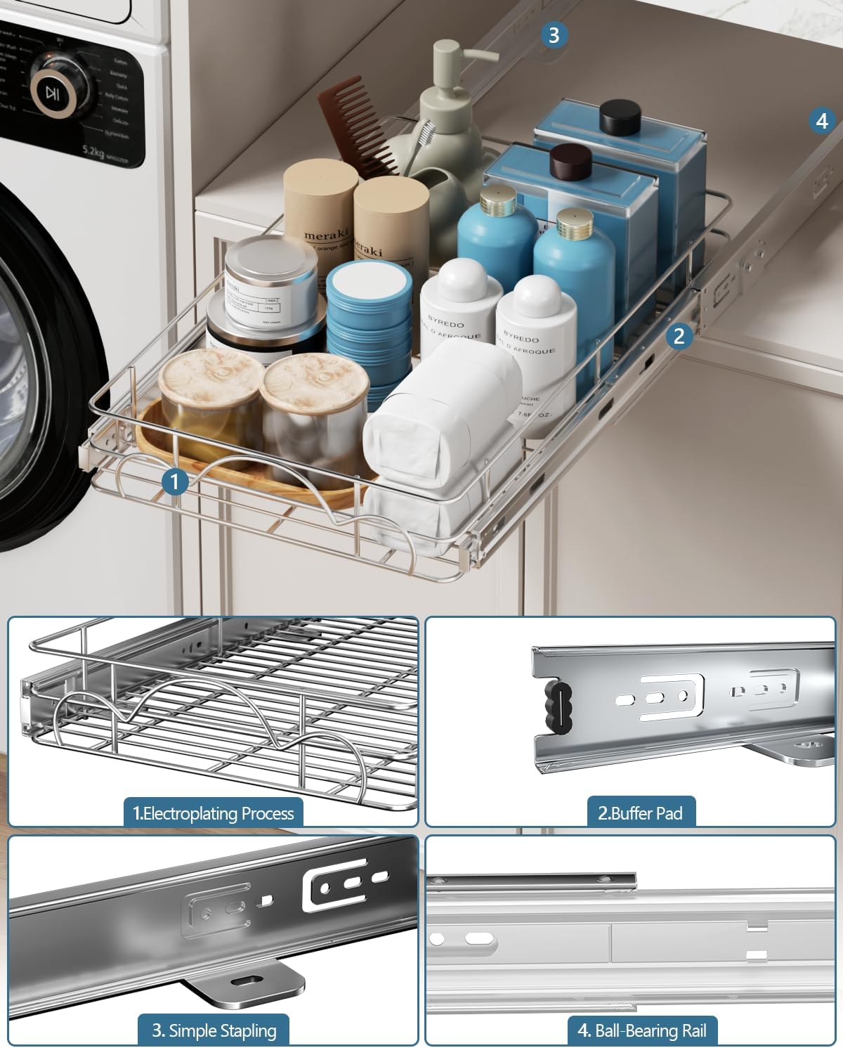 11" Wx21 D Pull Out Cabinet Organizer, Home Shelf Organization, Heavy-Duty Pull Out Shelves for Cabinets, Slide Out Drawers Organizer for Kitchen, Pantry