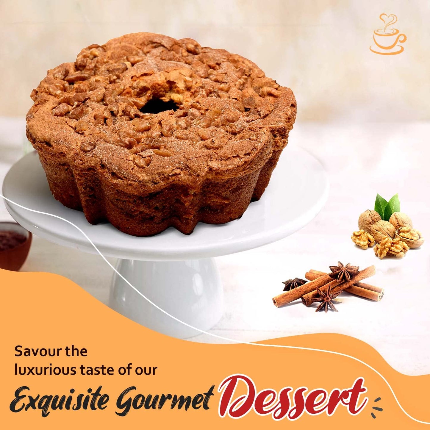 Traditional Cinnamon Walnut Coffee Cake - Cinnamon Streusel and Chopped Walnuts Toppings - Delicious Recipe of Coffee Cakes for Special Occasions (Three Cakes (1.75 Pound))