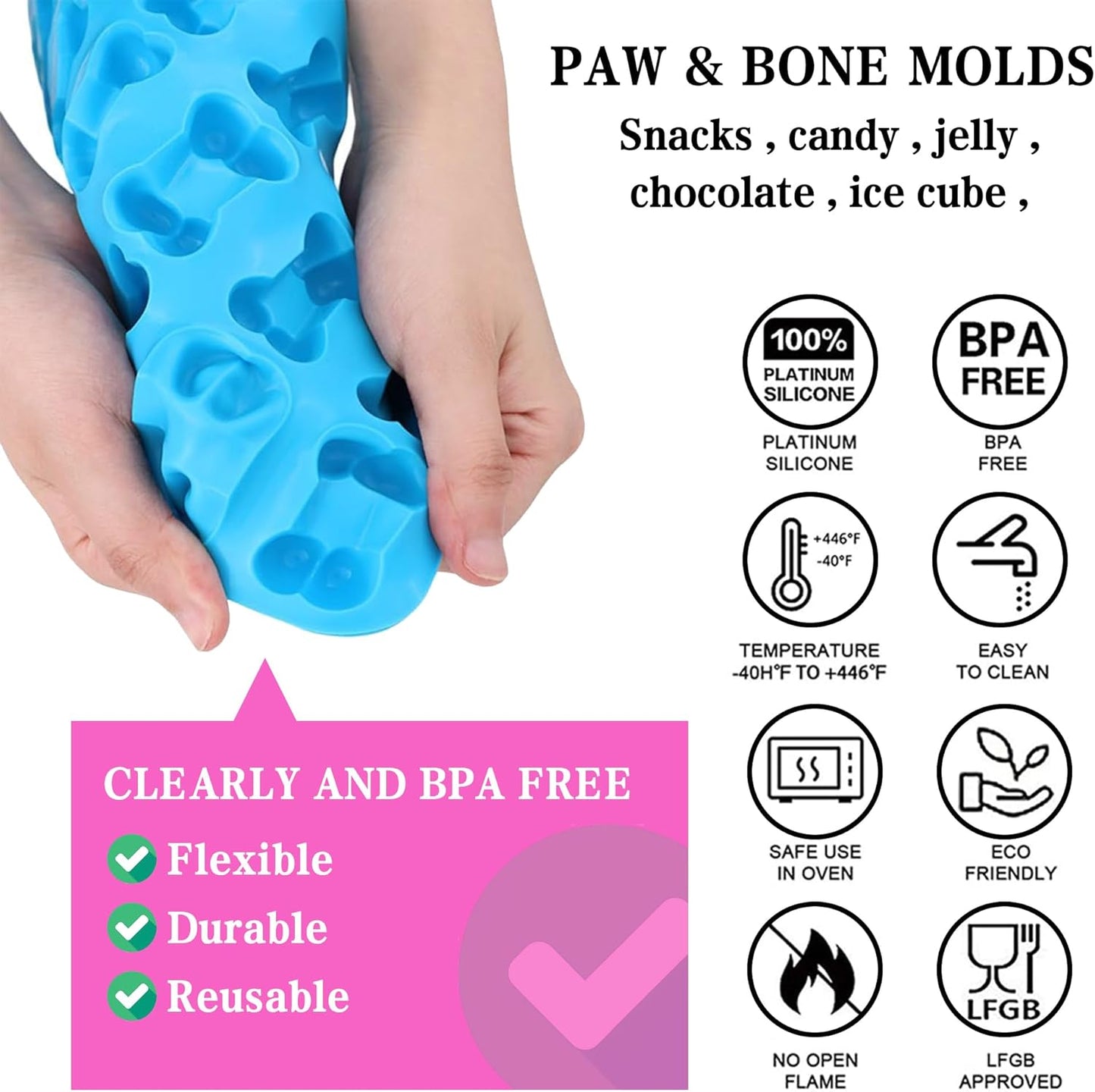 8PCS Silicone Molds Puppy Dog Paw and Bone Shape, Reusable Silicone Chocolate Molds, Non-Stick gummy molds, Dog Treat Molds, Used for Chocolate, Candy,Pudding, Jelly,Ice Cube,Biscuits