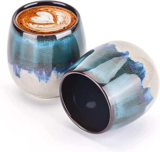 Ceramic Espresso Cups Set of 2 Expresso shots cup Kiln-Change Espresso Cups 3Oz Mini Espresso Mugs Demitasse Cups (Blue)