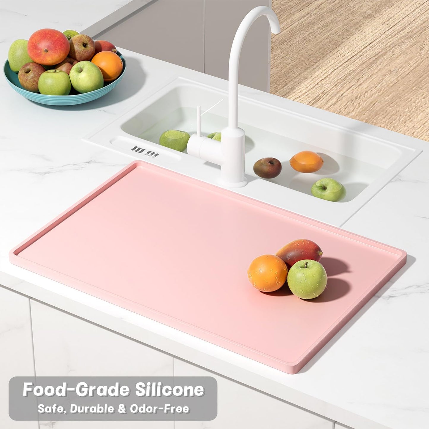 Rnivvi Silicone Coffee Mat, 16" x 24" Waterproof Raised Edge Coffee Bar Mats for Espresso Machine Station Accessories, Heat Resistant Dish Drying Pad for Kitchen Counter, Rubber Bar Decor Pad, Pink