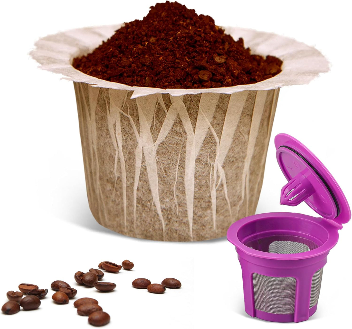 100 Count Natural Paper Filters Compatible with Keurig Single Serve 1.0 and 2.0, Fits All Brands Reusable K Cup Coffee Pods