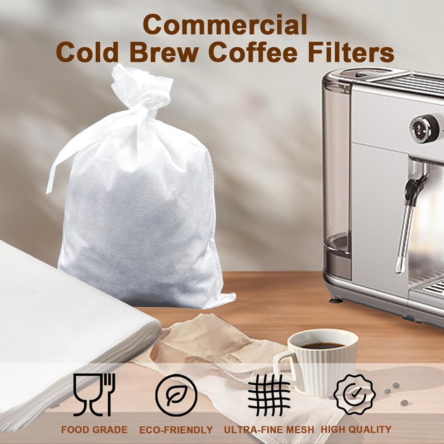 100 Pack Commercial Cold Brew Coffee Filters for 5 Gallon Buckets, 20" X 20" Commercial Cold Brew Bags for Commercial Model Cold Brew Coffee Makers, Brew Up To 5 LBS Coffee