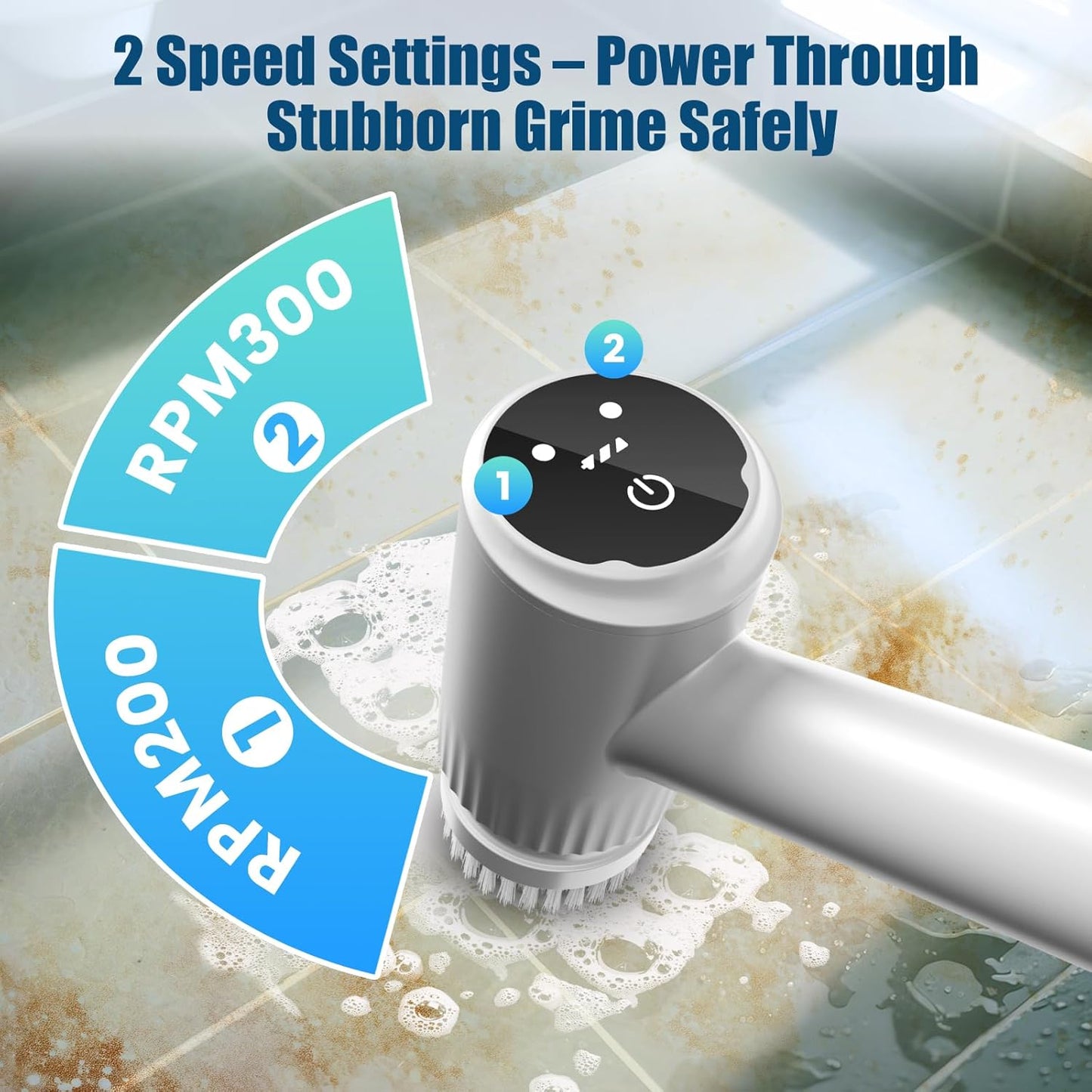 AIRROBO Electric Spin Scrubber, Cordless Electric Scrubber for Cleaning, 300 Mins Runtime, 6 Brush Heads, 47" Adjustable Handle, IPX7 Waterproof for Bathroom, Kitchen, Floors, Tiles, Car Cleaning