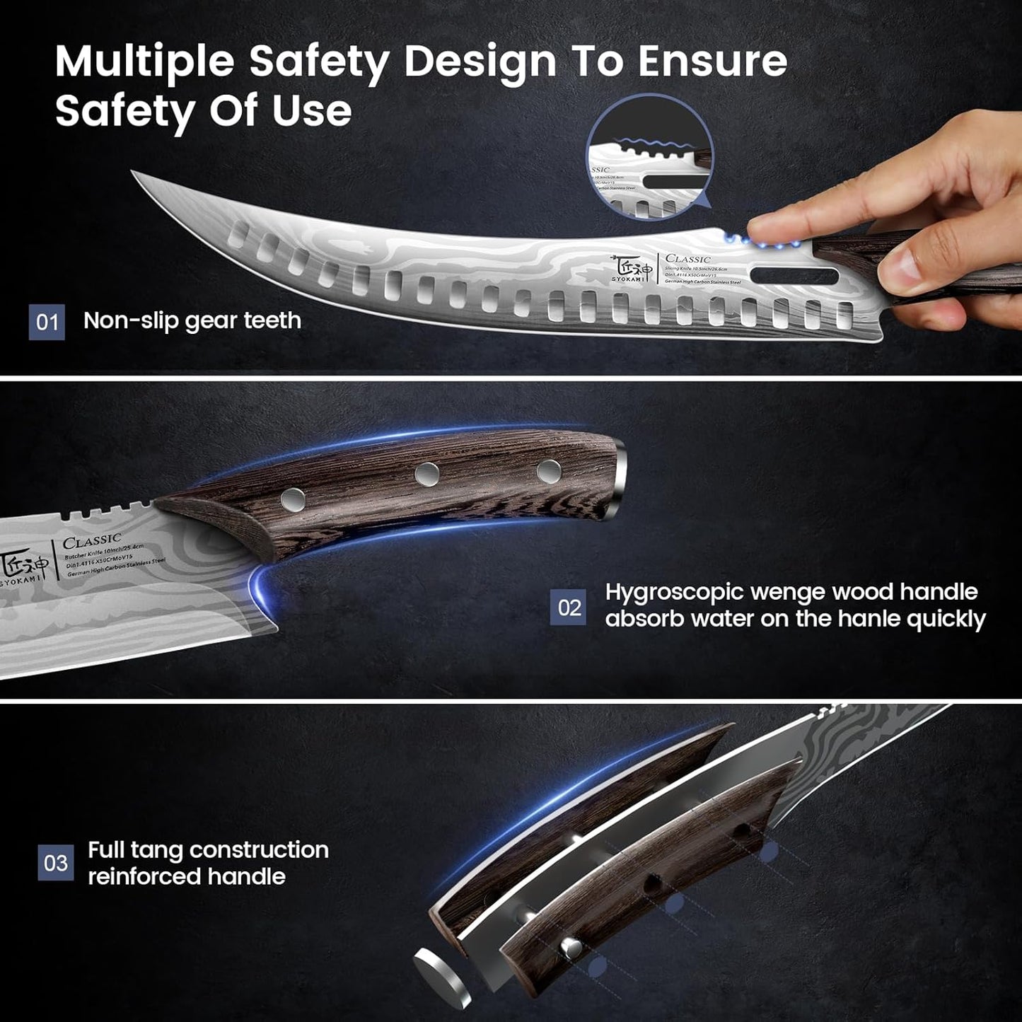 Butcher Knife Set, 3 PCS Kitchen Knife for Meat Cutting, Cleaver, Breaking & Boning Knife, Japanese Style High Carbon Steel Kitchen Knife for Chopping, Slicing, Deboning, House Warming Gifts