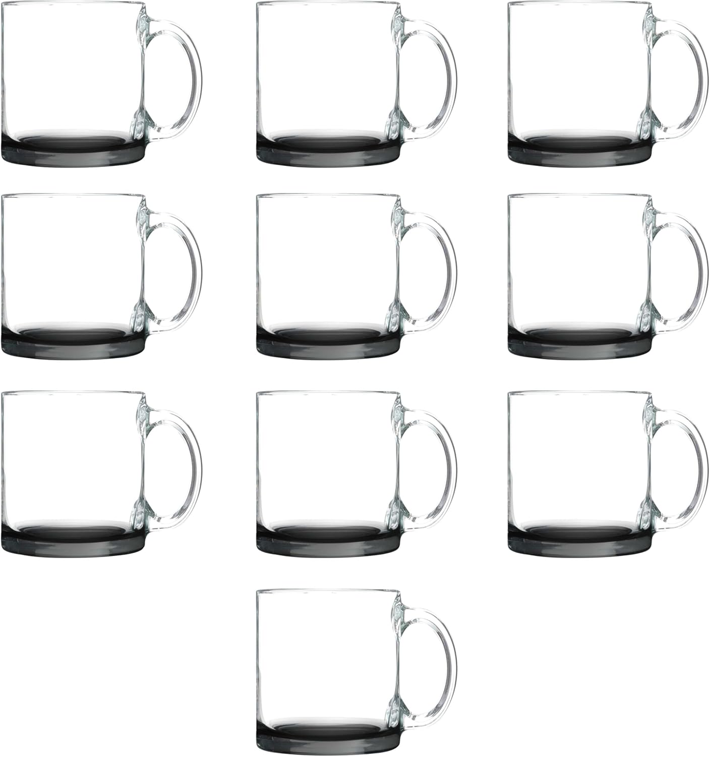 Libbey Clear Glass Coffee Mugs 13 oz. Set of 10, Bulk Pack - Perfect for Coffee, Tea, Espresso, Hot Cocoa, Other Beverages - Black Bottom