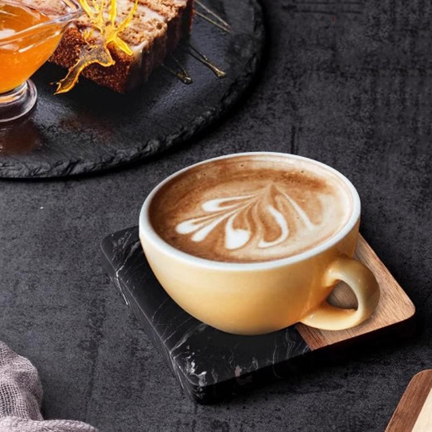 I-LAN 4 Pack 4 x 4 Inch Squre Natural Wood and Marbel Style Coasters for Drinks,Marble and Natural Wood Joint Mixed Modern Style Heat-Resistant Coaster Set for Home Kitchen